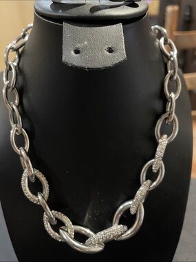 White House Black Market Silver-Tone Crystal Link Necklace